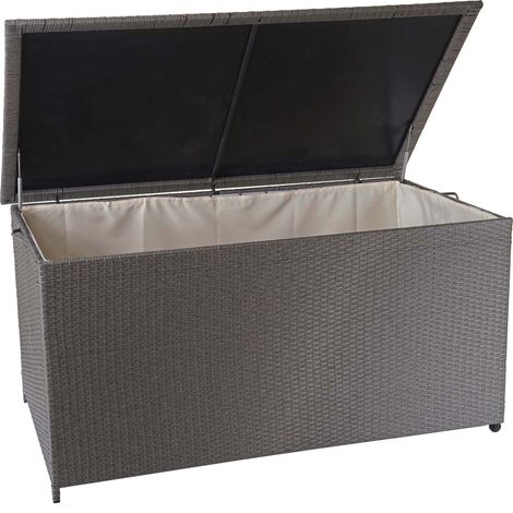 Baule contenitore esterno giardino HHG-570 polyrattan, Premium 80x160x94cm 950l grigio