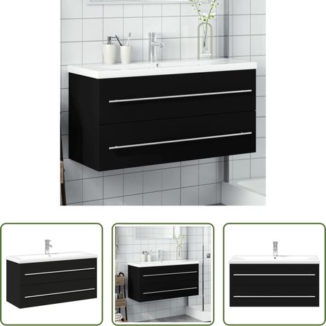 vidaXL Vasque encastrée -  Armoire lavabo de salle de bain avec bassin intégré noir (1/5)