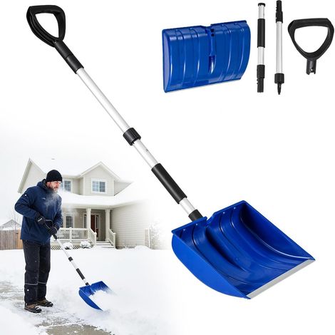 Pelle à Neige Portable - Léger & Robuste Poignée D Lame Large Aluminium Bleu - Pour Garage, Allée, Voiture et Grattoir Urgence (1/5)