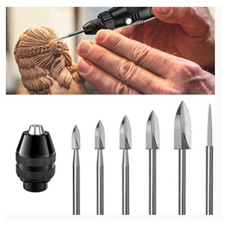 Utensili per intaglio legno, set 5 punte HSS per trapano, gambo 1/8", per lavorazione legno, molatura, fai da te, foratura e micro intaglio