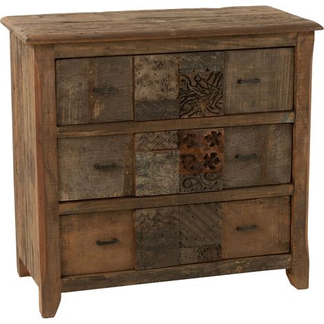 Commode 3 tiroirs à reliefs 100x50x95 cm en bois recyclé marron (1/5)