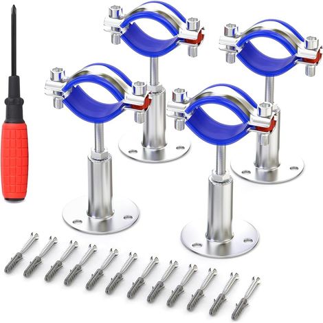 4pièces de supports de tuyaux en acier inoxydable pour montage mural ou au plafond, bride de fixation réglable avec vis pour tuyaux de 3/4"(25-28mm) de diamètre extérieur, hauteur 50-100mm (1/5)