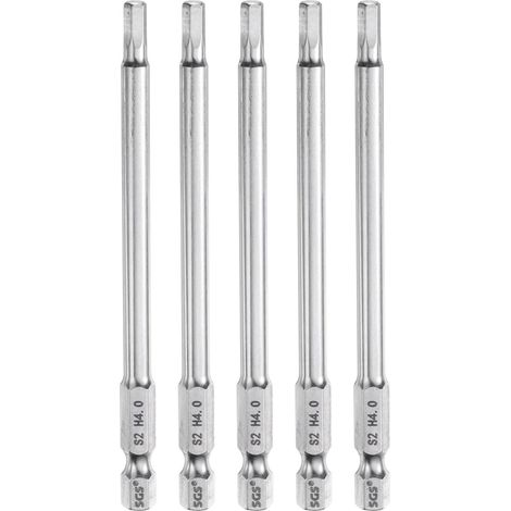 5pcs Foret à Tête Hexagonale 4mm (H4) Métrique 1/4" Tige Hexagonale 100mm (4") Long Embouts de Tournevis Magnétique Acier S2 Foret Hexagonaux à Pointe Plate pour Vis (1/5)