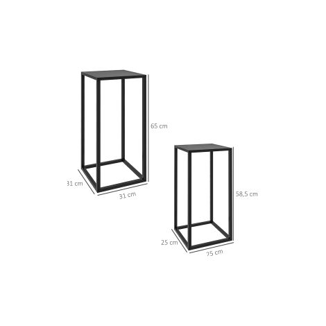 Lot de 2 supports à plantes, tabouret à plantes avec pieds en acier, design scandinave, support à fleurs pour jardin, balcon, noir (1/5)