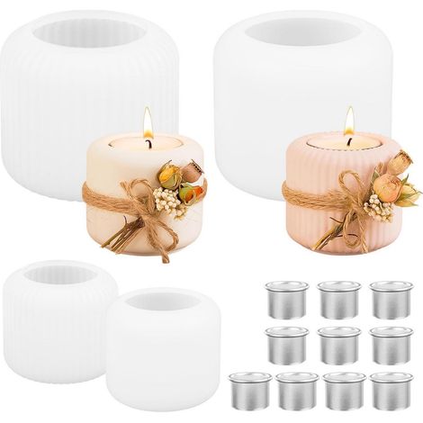 4x Silikonform Kerzenhalter + 10x Metall Kerzenständer, DIY Gießform Kerzenherstellung