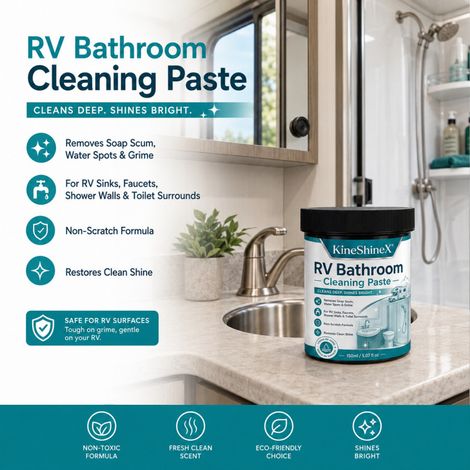 KineShineX RV Badezimmerreinigungspaste 150ml entfernt Seifenreste, Wasserflecken und Kalkablagerungen geeignet für Waschbecken und Armaturen. (1/4)