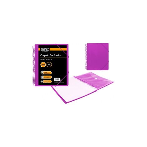 PP INGRAF OFFICE CARPETA 20 FUNDAS C/SOBRE PORTAD. Morado
Características:
-Medidas: 25,2 x 31,2 cm.
-Carpetas de fundas con tapas de polipropileno rí