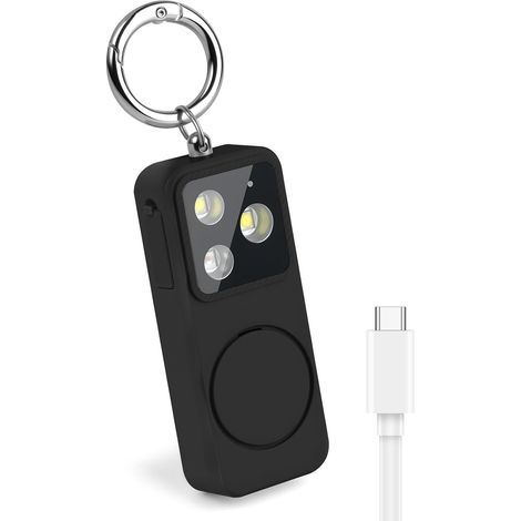 Personal Alarm with LED Light, 150 dB Ring Alarm, Whistle and Personal Alarm, Powerful Flashlight, Pocket Alarms, Black (1/5)