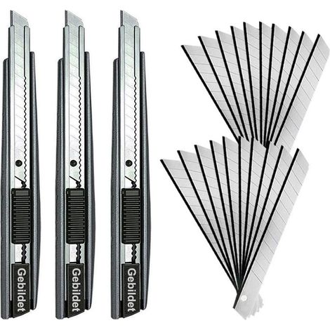 3pcs Knife with 20pcs 9mm Detachable Blades/Blades /60 Degree Knife Blade/Utility Knife/Graphic Knife/Ideal for Sheets, Wallpaper, Craft, Cardboard (1/5)