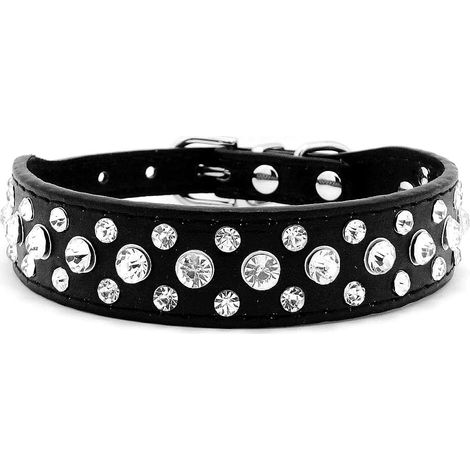 Collier de chien en cuir strass (noir XS)-Fei Yu