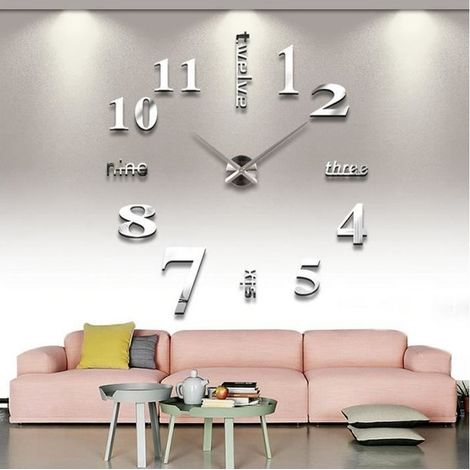Horloge murale 3D - HAPPYHOMY - Moderne - Décoratif - Argenté - Gris - Chambre - 31.5cm x 39.5cm x 12cm (1/2)