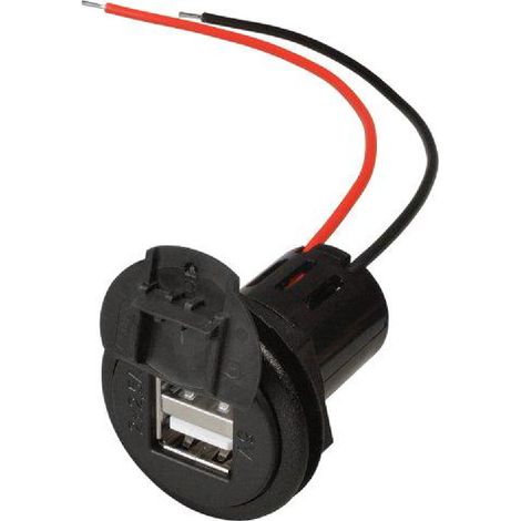 Prise USB F double - 2x 5V2.5A - Noir - Avec couvercle