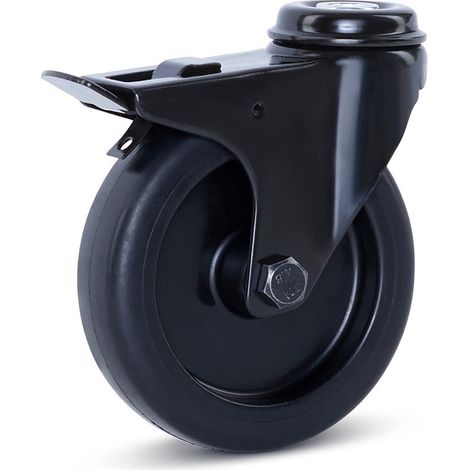 Roulette pivotante freinée - MESO - Meuble noire - 100mm - 90kg - Trou central