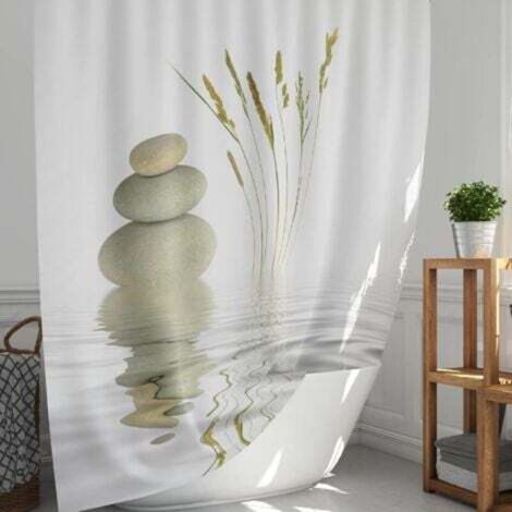 Wasserdichter Duschvorhang aus Stoff, verleiht Ihrem Badezimmer ein Spa-ähnliches Flair, schimmelresistenter, waschbarer Duschvorhang (180 x 200 cm), Badezimmer-Dekorationsset mit Haken