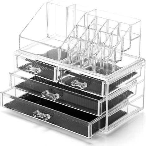 Transparente Make-up-Aufbewahrungsbox aus Acryl mit mehreren Fächern und Trennwänden. Ideal zur Aufbewahrung von Kosmetikartikeln, Schmuck und Lippenstiften. Großes Fassungsvermögen.