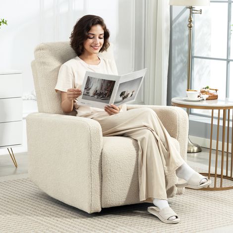 Fauteuil inclinable, fauteuil de relaxation avec repose-pieds, pivotant à 360° et basculant, beige, 76 x 94 x 100 centimètres (1/4)