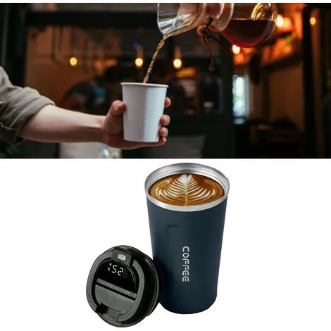 Intelligente Temperaturanzeige, tragbarer, isolierter Kaffeebecher aus Edelstahl 304, schlichtes Design, reine Farbe, 2. Generation, Blau, 380 ml (1/5)