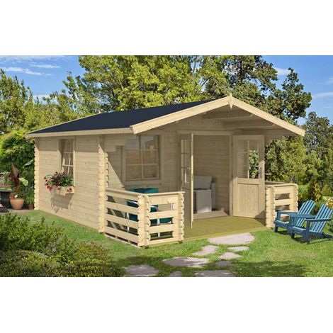 Luna 2-Log Cabin, Wooden Garden Room, Timber Summerhouse, Home Office - L403.8 x W530 x H245.1 cm