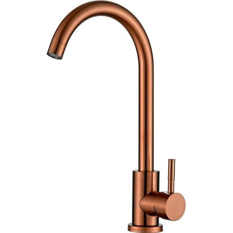 Robinet de cuisine en acier inoxydable Robinet de lavabo Robinet de mélange en laiton moderne - Rose Gold Big Bay (sans tuyau) (1/5)