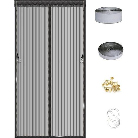 Porte moustiquaire magnétique, Rideaux en Maille magnétique Noir Personnalisable avec Cadre Complet, Joint de Haut en Bas automatiquement, Porte moustiquaire pour Porche et Balcon