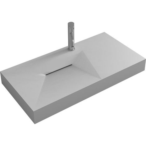 Distribain – Plan vasque suspendue solid surface 900x460x120mm – Finition mat – Simple avec évacuation linéaire – SDWD38427 (1/2)