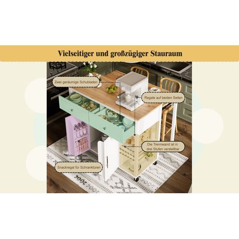 Cuisine de haute qualité, avec des roulettes. Plateau multifonctionnel, doté d’une finition en bois et d’un grand espace de rangement. (1/5)