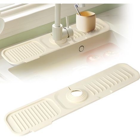 Tapis égouttoir robinet 45x10cm - Silicone amélioré - Blanc - Pour plan de travail/évier (1/5)