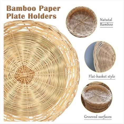 Paquet de 8 Supports D'Assiettes en Papier de Bambou, 10 Pouces Réutilisables pour les Assiettes à Dîner, Paniers D'Assiettes en (1/5)