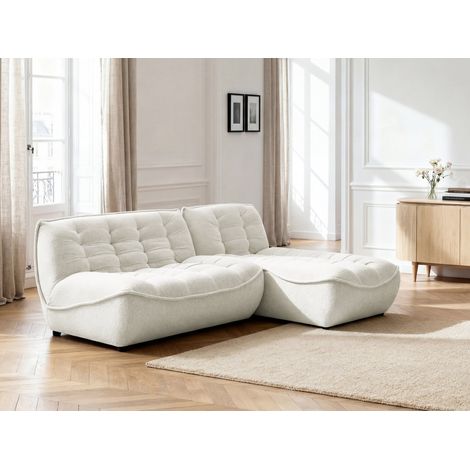 BOBOCHIC - Canapé d'angle fixe modulable SERENA tissu chiné Blanc (1/5)