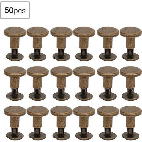 Kit de 50 rivets à tête plate en cuivre pur de 8 mm, vis pour la reliure de cahiers en cuir, bronze (1/5)