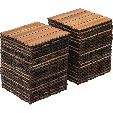 Dalles de terrasse en bois, lot de 36 (30x30 cm) - Plancher antidérapant modulaires emboîtables, pour balcon, piscine, terrasse et jardin (1/5)