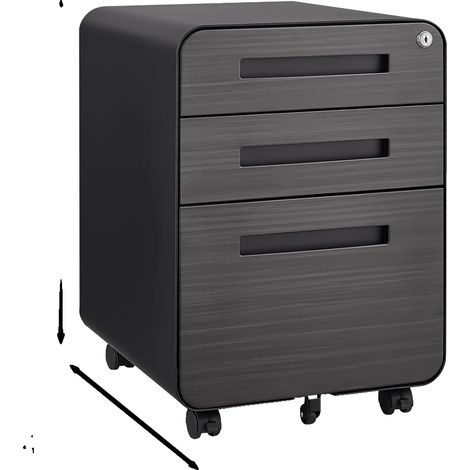 Cabinet de Fichier Mobile, Rangement à 3 Tiroirs, Design Anti-Basculement, Mode Métal Noir (1/2)