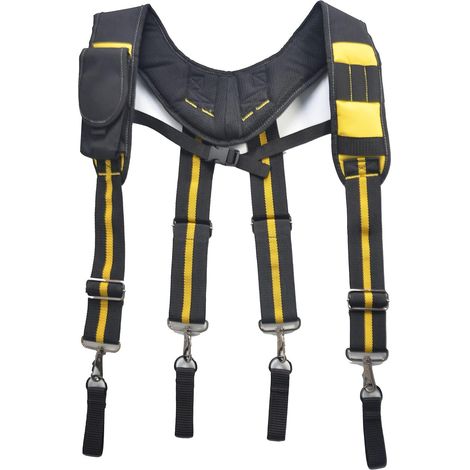Ceinture Porte Outil Bretelles, Ceinture à Outils Bretelles Bretelles De Travail Réglables Harnais D'outils Ceinture De Travail Bretelles avec Pochette à Téléphone pour Eélectricien Menuisier, Noir, (1/5)