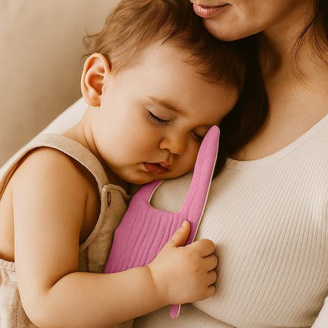 Doudou Plat pour Bébé en Coton Biologique Double Gaze et Polaire - Rose - PANGIVO (1/5)