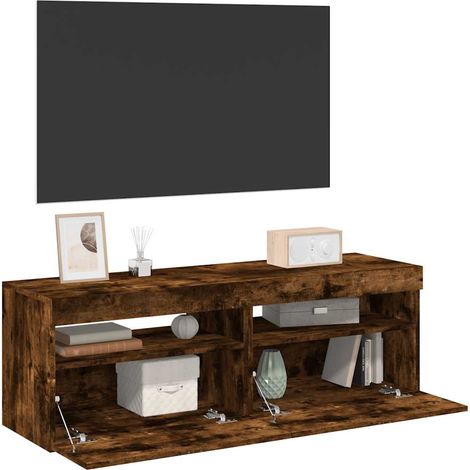 Meubles TV 2 pcs Moderne - Meubles de rangement - Buffet Salon - avec lumières LED Chêne fumé 60x35x40 cm Chic-990614 (1/5)