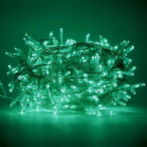 Chaine a' cordes Luccika Home se'rie 25 mt de 500 lumie'res de sapin de Noel a' led vert aqua Cable transparent 31V avec 8 jeux de lumie're et me'moire IP44 pour une utilisation inte'rieure et exte'ri (1/2)