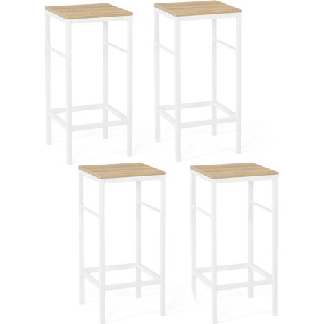 Idmarket – Lot de 4 tabourets de bar avec dossier – Hauteur d'assise 68 cm – Structure métal blanc – Assise panneaux de particules bois