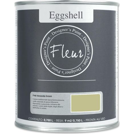 FLEUR DESIGNER'S PAINT Smalto Satinato Lavabile a Base d'Acqua e ad Altissima Resistenza, Fleur Eggshell F46, Colore Veranda Green, Made in Italy, Formato da 750 ml (1/5)