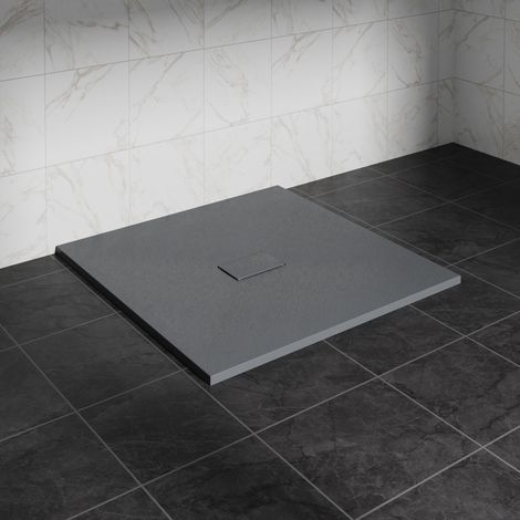 NRG 1000 x 1000mm SMC Anthracite Square Slate Effect Bathroom Shower Tray (1/5)