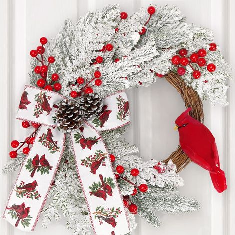 Décorations de Noël couronnes de Noël pour porte d'entrée 16 pouces mur décor cardinal intérieur pour maison fenêtre extérieur extérieur (1/5)