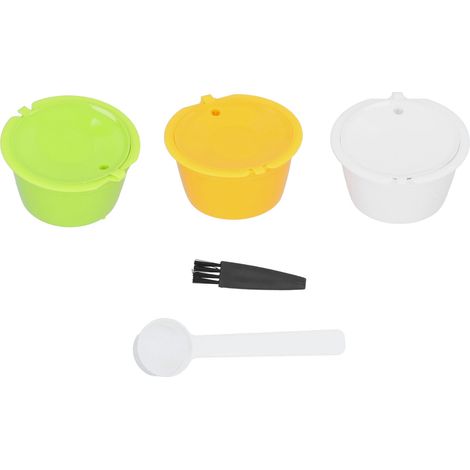 3 Pièces Filtres à Café Réutilisables Colorés avec Tasse à Capsule, Brosse et Cuillère, Accessoires de Café Jaune Vert Blanc