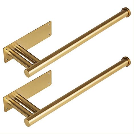 Lot de 2 porte-serviettes en papier sous armoire, support mural en acier inoxydable, auto-adhésif ou percé sous le comptoir, porte-serviettes en papier doré (1/4)