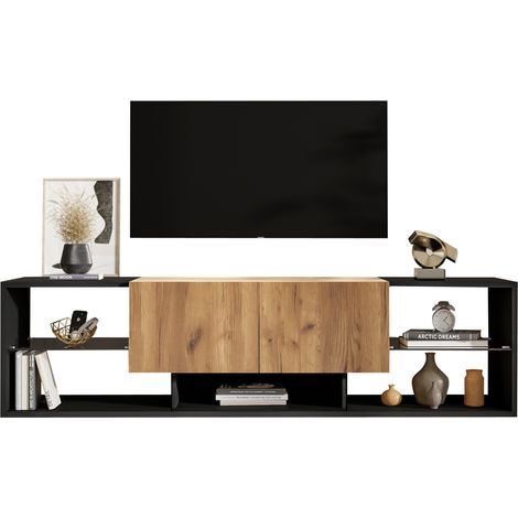 CHICFURN Mobile TV LED 160x40x42 cm in truciolato nero e naturale con contenitore (1/5)