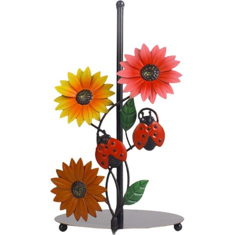 Support Pour Essuie-Tout - En Métal - Style Coccinelle Et Fleurs - Vertical - Pour Comptoir De Cuisine - 1 Pièce (1/5)