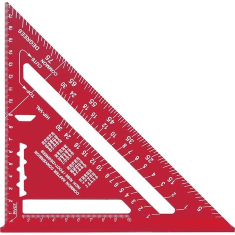 équerre de mesure de charpentier métrique impériale 7 pouces, alliage d'aluminium, règle triangulaire épaissie à 90 degrés pour le travail du bois (rouge) (1/4)