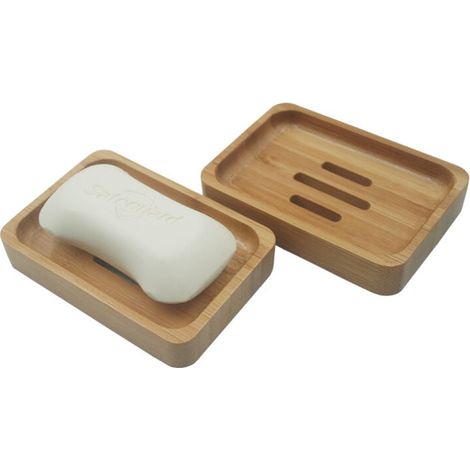 Set of 1 natural bamboo soap dish for bathroom and kitchen, sponge storage accessories YMYNY