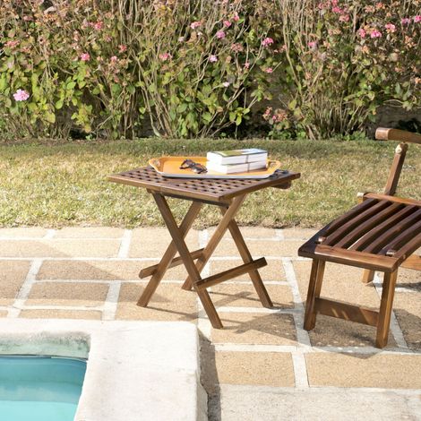 MAEVA - Table pique nique de jardin carrée 50x50cm bois teck huilé (1/5)