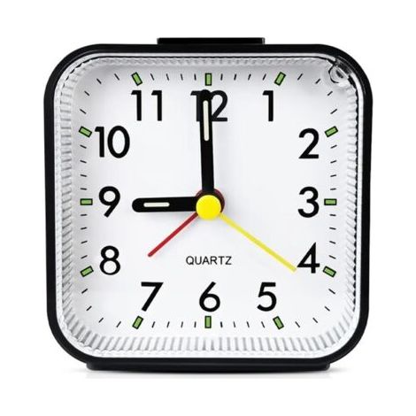 Petit réveil de voyage analogique à piles, silencieux, sans tic-tac, réveil en douceur, sonnerie progressive, fonction snooze, rétroéclairage à la demande, facile à régler (noir) (1/5)