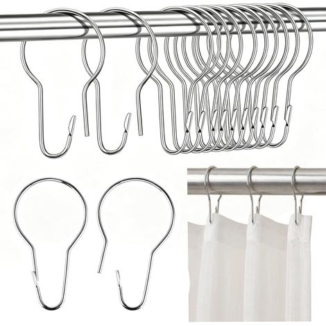 Anneaux De Douche en Acier Inoxydable, 7 x 3.8cm Crochets De Rideau De Douche  75 Pièces (1/4)