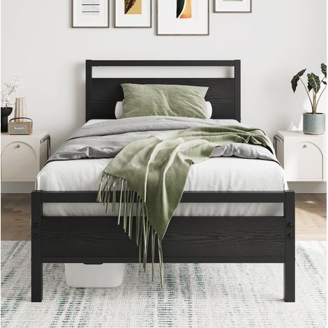 Letto per bambini 90x200 cm in metallo e MDF, con rete a doghe e contenitore, struttura stabile -nero (1/5)